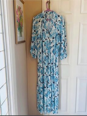 Lilly Pulitzer Blue and White Floral Maxi Dress